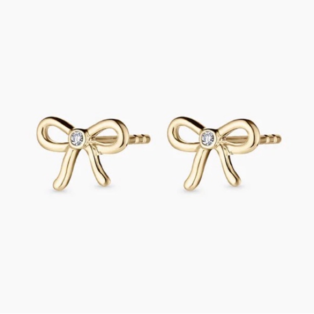 NWT Gorjana Diamond Put a Bow on It Stud Earrings 14k Gold Pair
